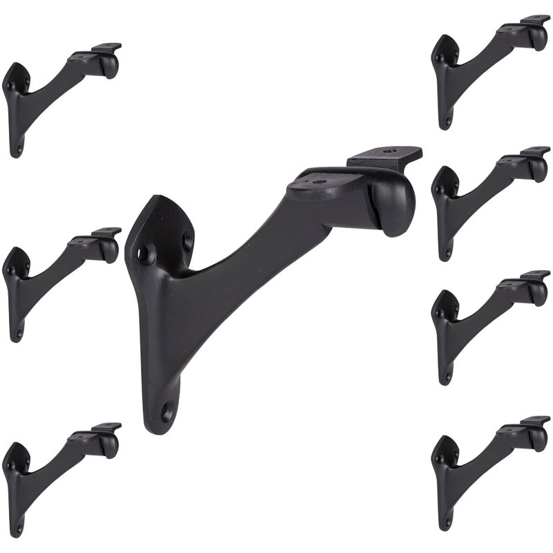 A29 Set of 8 Heavy Duty Metal Handrail Brackets - Cast Iron Hand Railing Brackets for Stairs - Black Powder Coat Steel Banister Support for Indoor, Outdoor Stairway Mounting Hardware Included - Image 1